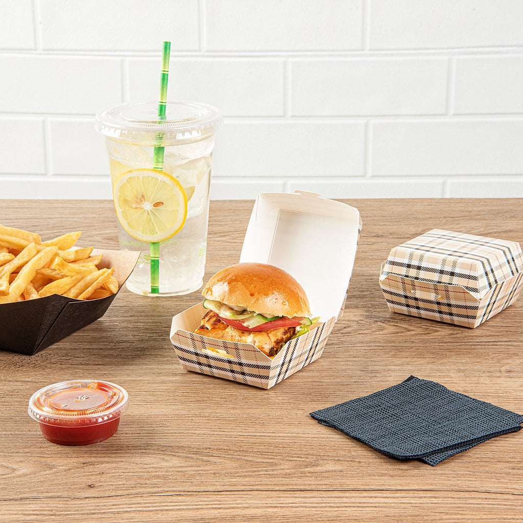 Bio Tek Plaid Paper Mini Burger Box - 2 3/4" x 2 3/4" x 2" - 100 count box