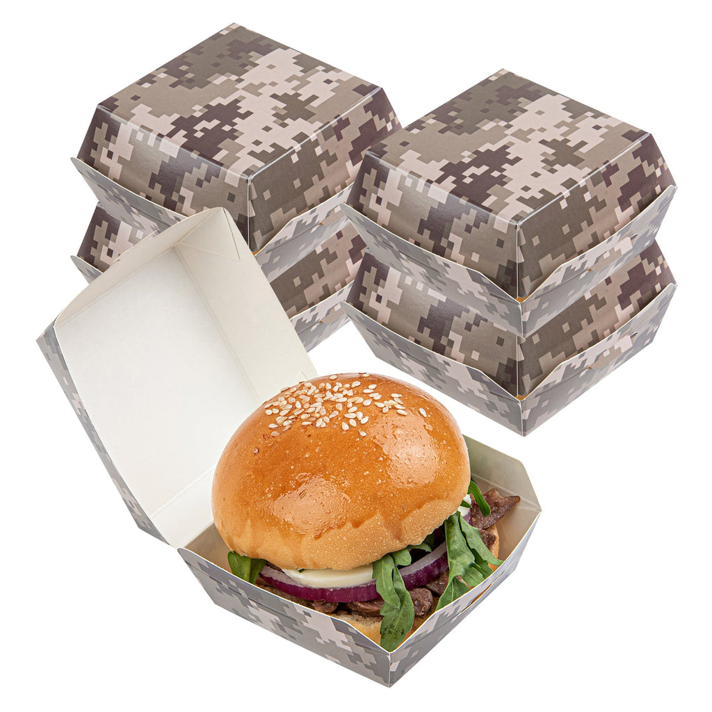 Bio Tek Camouflage Paper Mini Burger Box - 2 3/4" x 2 3/4" x 2" - 100 count box