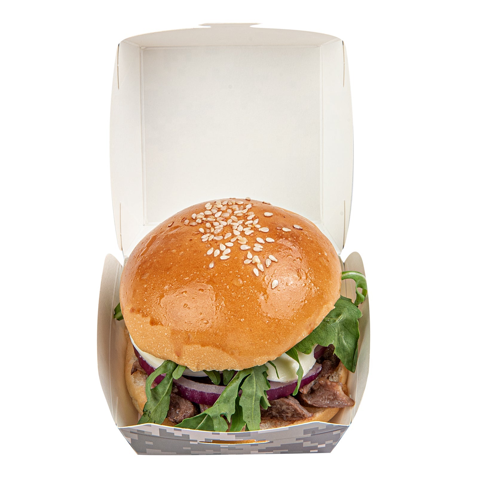 Bio Tek Camouflage Paper Mini Burger Box - 2 3/4" x 2 3/4" x 2" - 100 count box