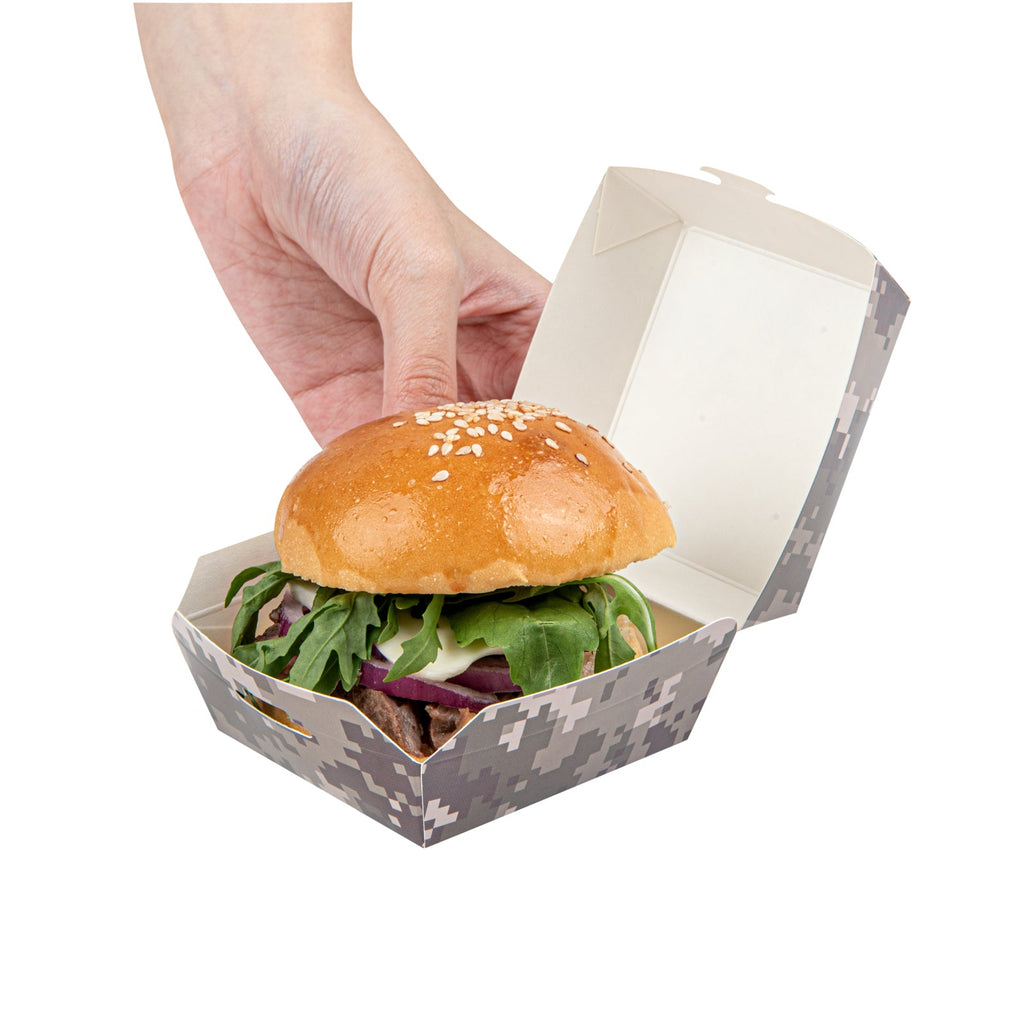 Bio Tek Camouflage Paper Mini Burger Box - 2 3/4" x 2 3/4" x 2" - 100 count box