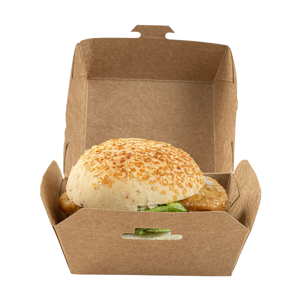 Bio Tek Kraft Paper Mini Burger Box - 2 3/4" x 2 3/4" x 2" - 100 count box