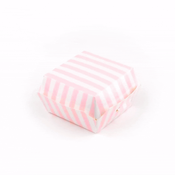 Bio Tek Pink and White Stripe Paper Mini Burger Box - 2 3/4" x 2 3/4" x 2" - 100 count box