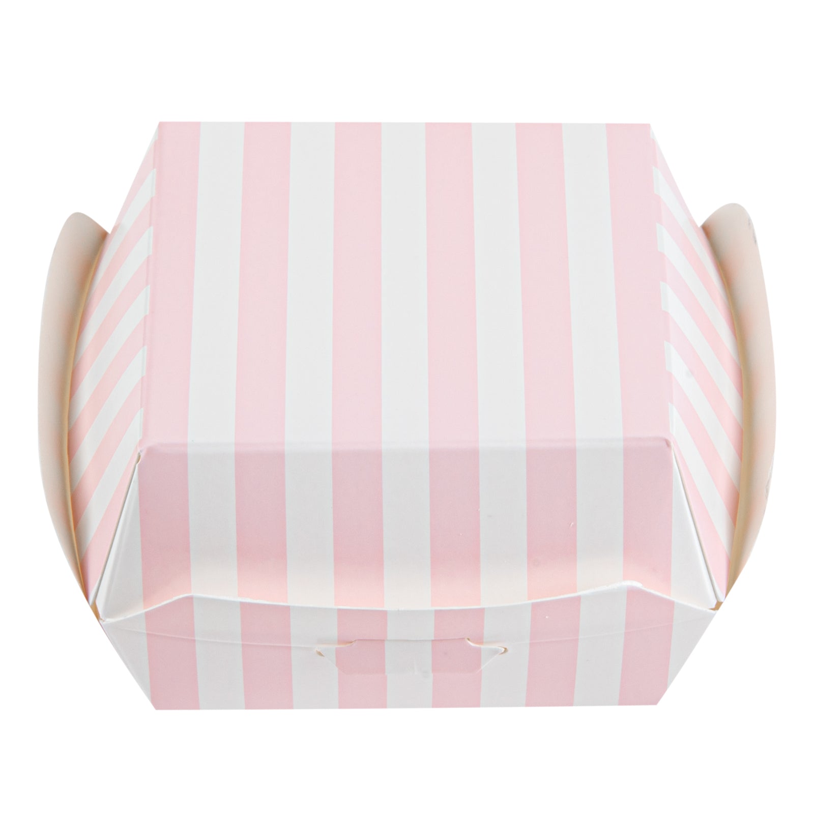 Bio Tek Pink and White Stripe Paper Mini Burger Box - 2 3/4" x 2 3/4" x 2" - 100 count box