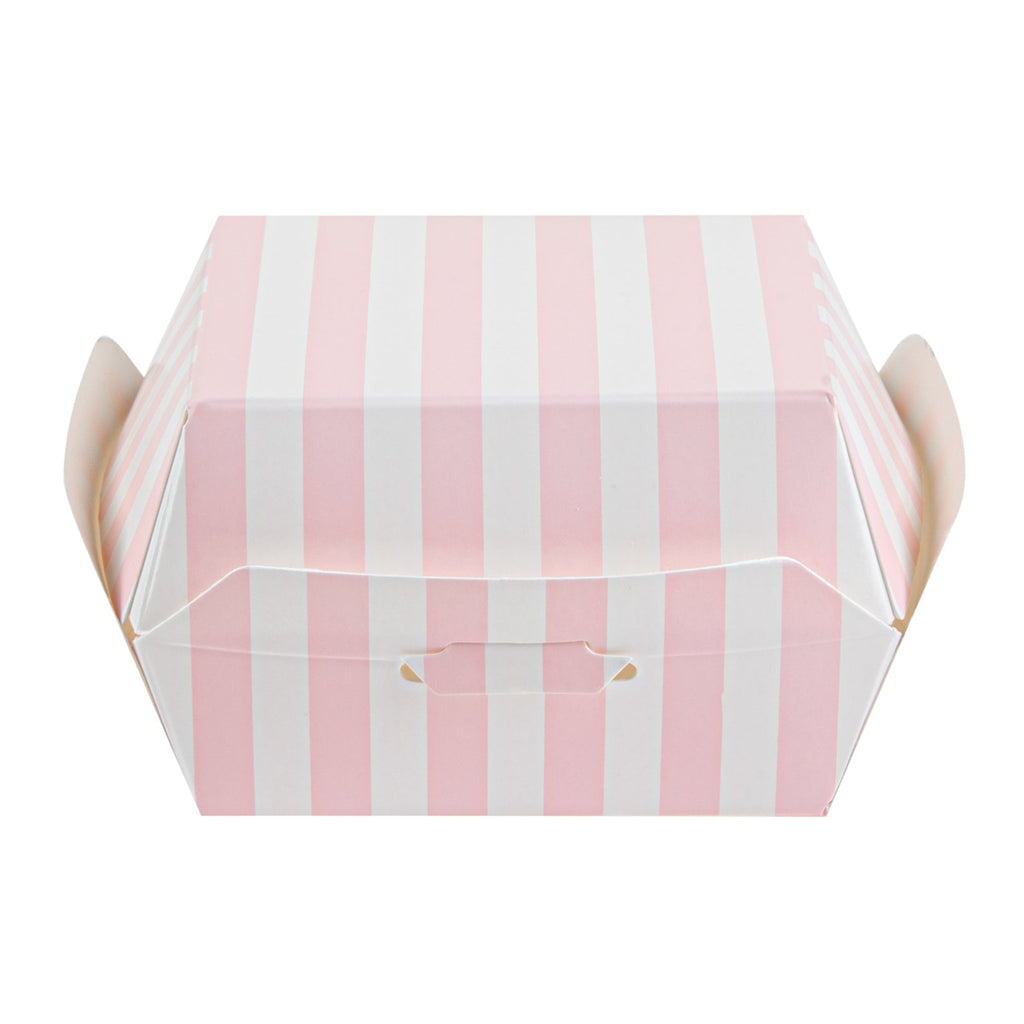 Bio Tek Pink and White Stripe Paper Mini Burger Box - 2 3/4" x 2 3/4" x 2" - 100 count box