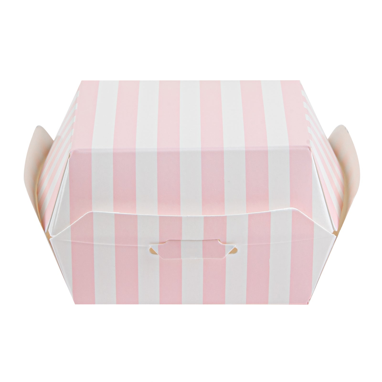 Bio Tek Pink and White Stripe Paper Mini Burger Box - 2 3/4" x 2 3/4" x 2" - 100 count box