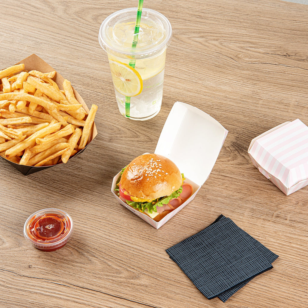 Bio Tek Pink and White Stripe Paper Mini Burger Box - 2 3/4" x 2 3/4" x 2" - 100 count box