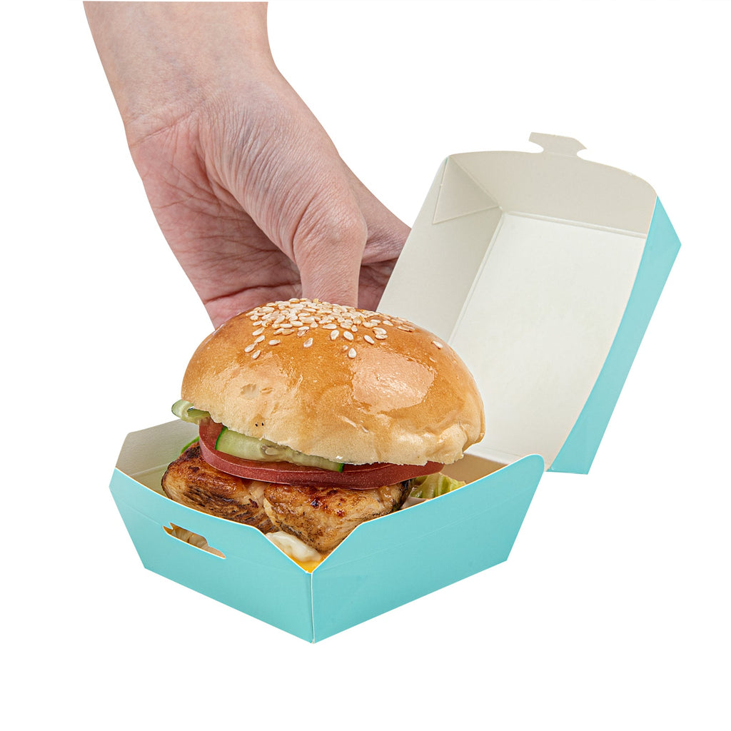 Bio Tek Turquoise Paper Mini Burger Box - 2 3/4" x 2 3/4" x 2" - 100 count box