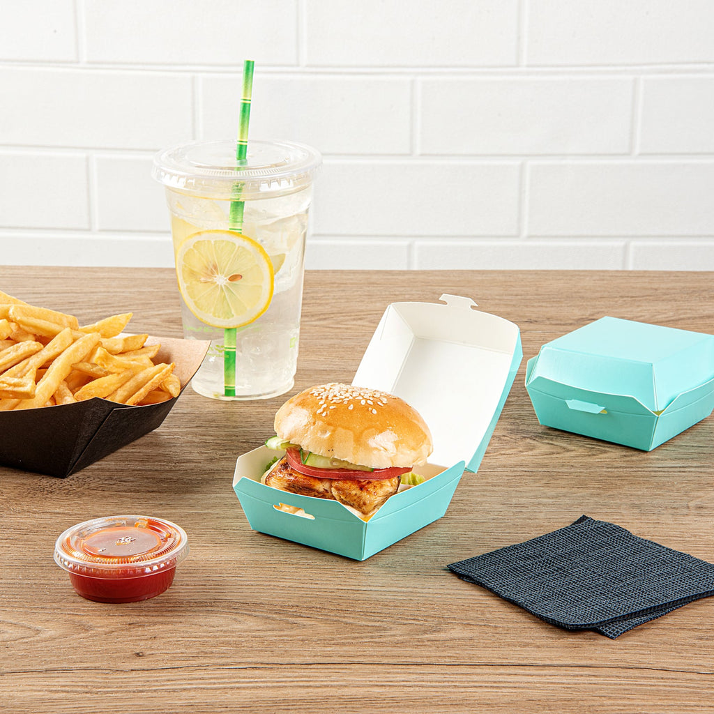 Bio Tek Turquoise Paper Mini Burger Box - 2 3/4" x 2 3/4" x 2" - 100 count box