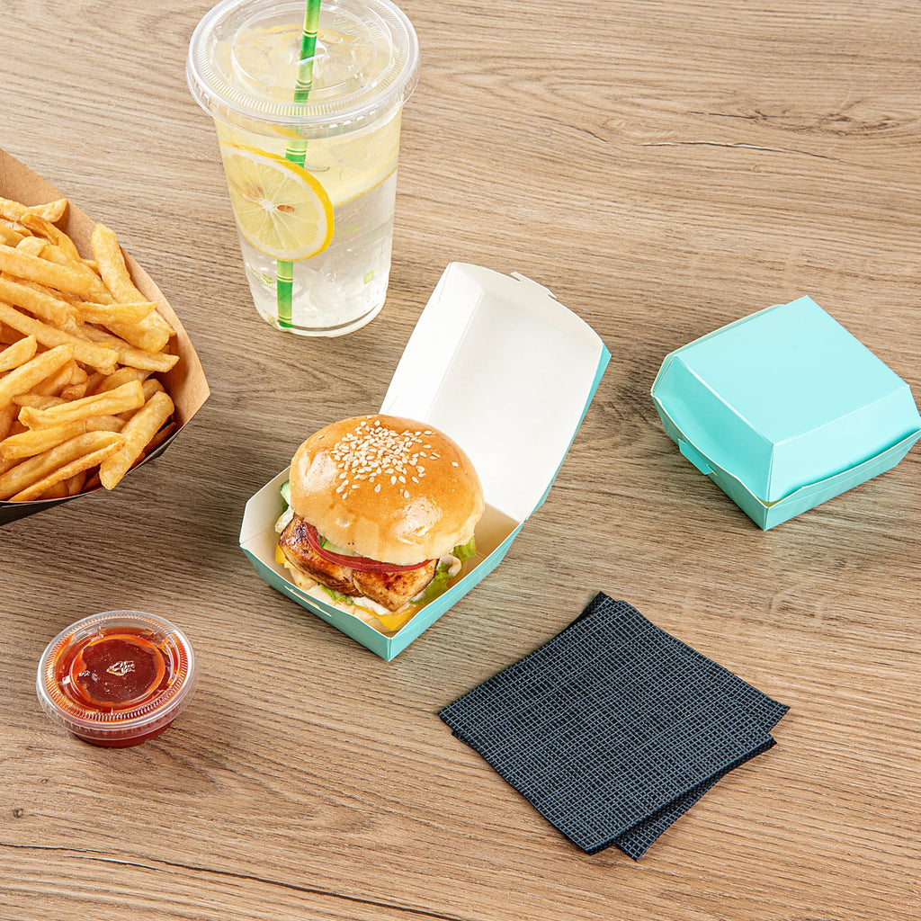 Bio Tek Turquoise Paper Mini Burger Box - 2 3/4" x 2 3/4" x 2" - 100 count box