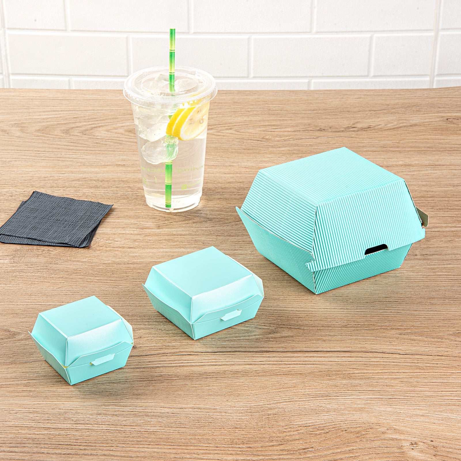 Bio Tek Turquoise Paper Mini Burger Box - 2 3/4" x 2 3/4" x 2" - 100 count box