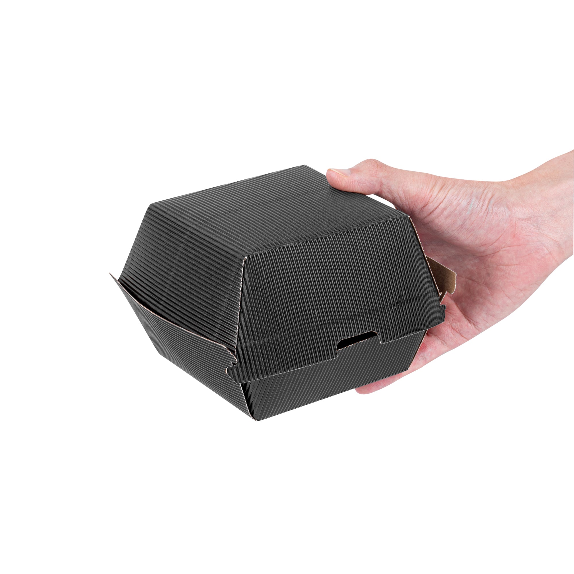 Bio Tek Black Paper Burger Box - Ripple Wall - 4" x 4" x 3 3/4" - 100 count box