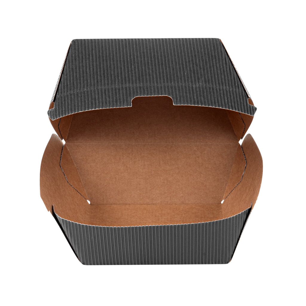 Bio Tek Black Paper Burger Box - Ripple Wall - 4" x 4" x 3 3/4" - 100 count box