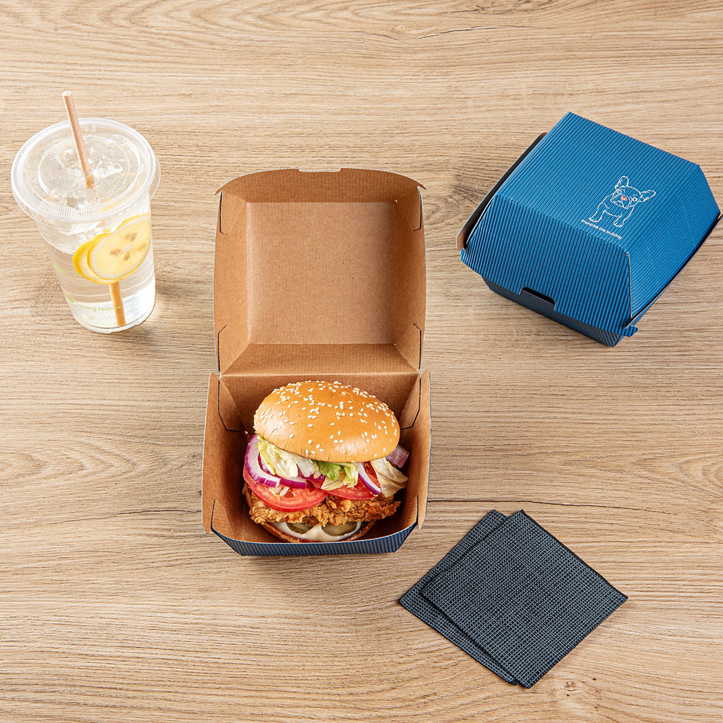 Bio Tek Frenchie Paper Burger Box - Ripple Wall - 4" x 4" x 3 3/4" - 100 count box