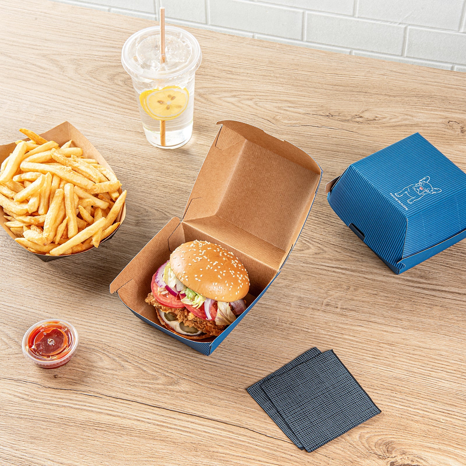 Bio Tek Frenchie Paper Burger Box - Ripple Wall - 4" x 4" x 3 3/4" - 100 count box