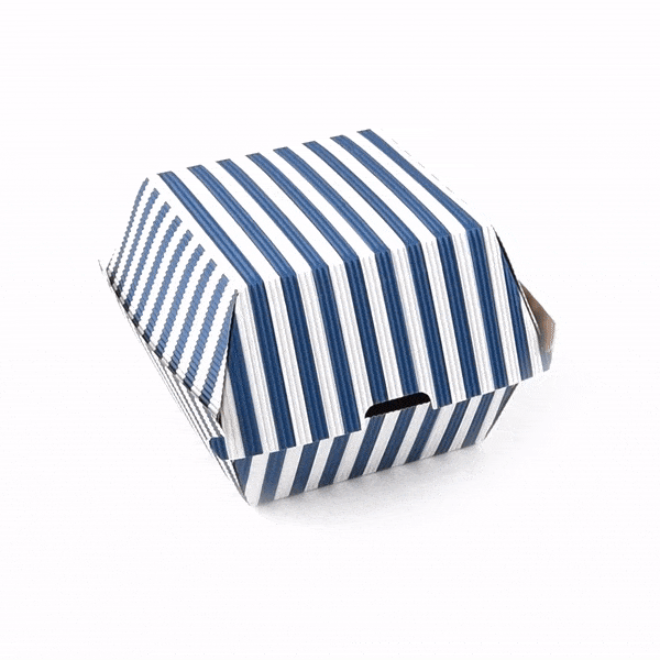Bio Tek Blue and White Stripe Paper Burger Box - Ripple Wall - 4" x 4" x 3 3/4" - 100 count box