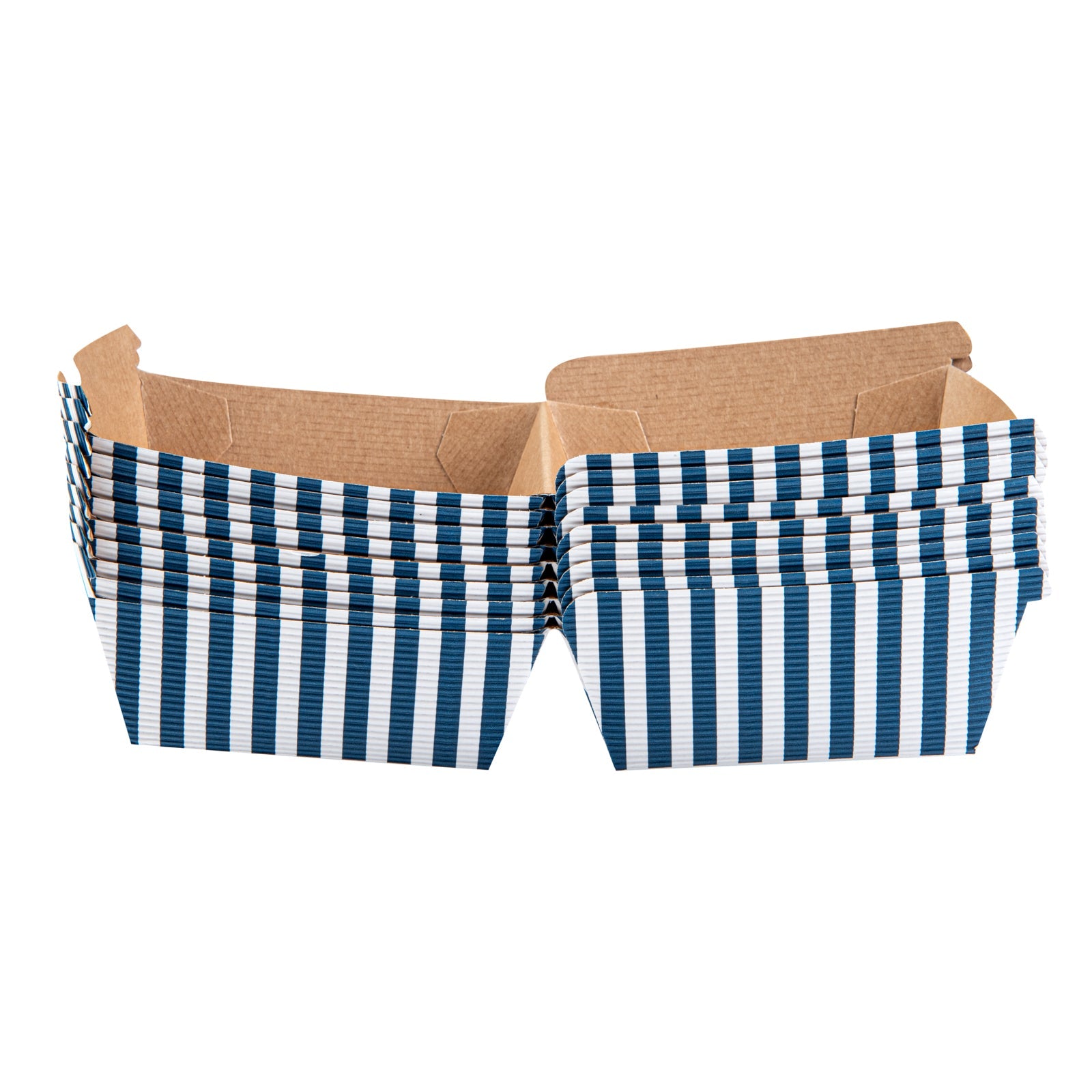 Bio Tek Blue and White Stripe Paper Burger Box - Ripple Wall - 4" x 4" x 3 3/4" - 100 count box