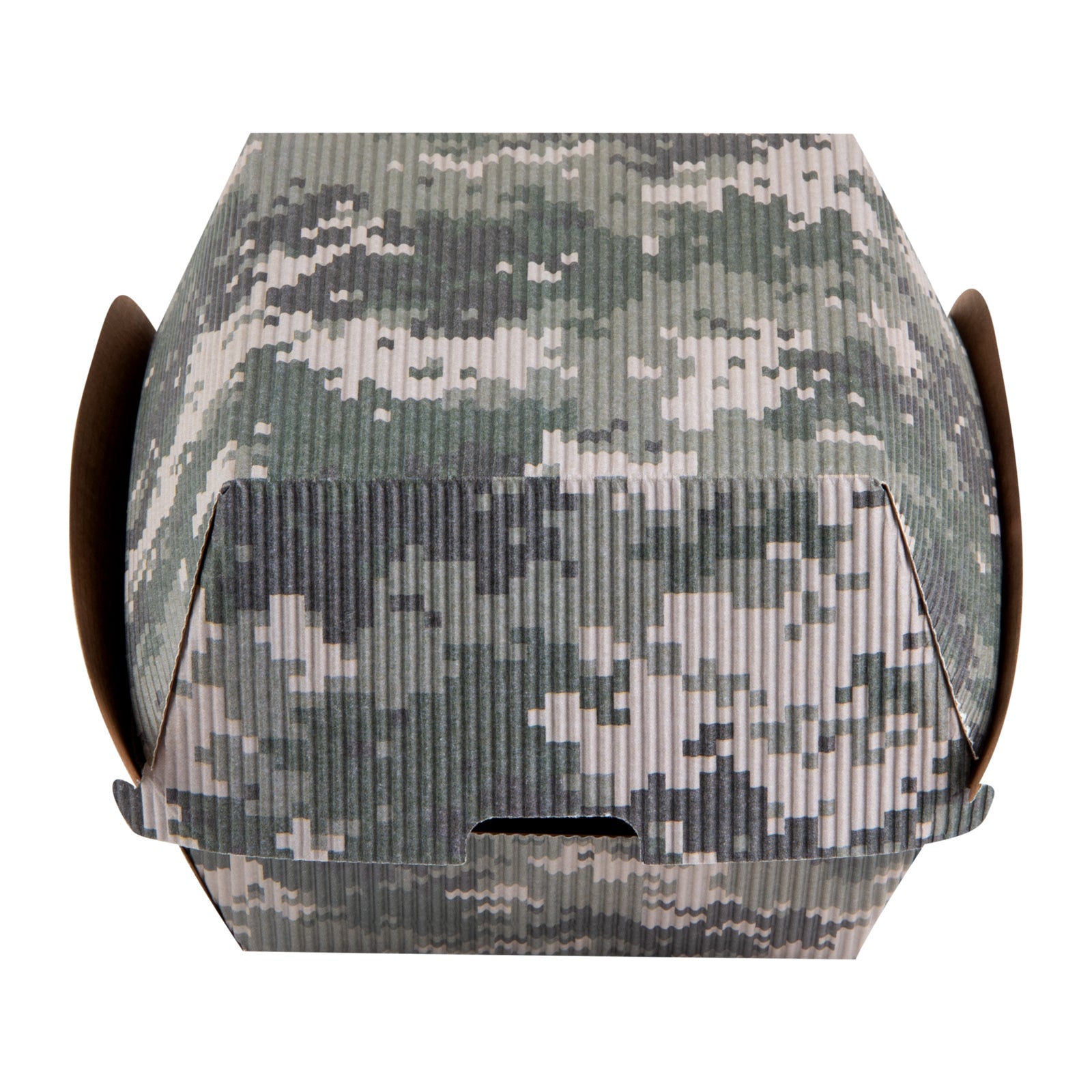 Bio Tek Camouflage Paper Burger Box - Ripple Wall - 4" x 4" x 3 3/4" - 100 count box