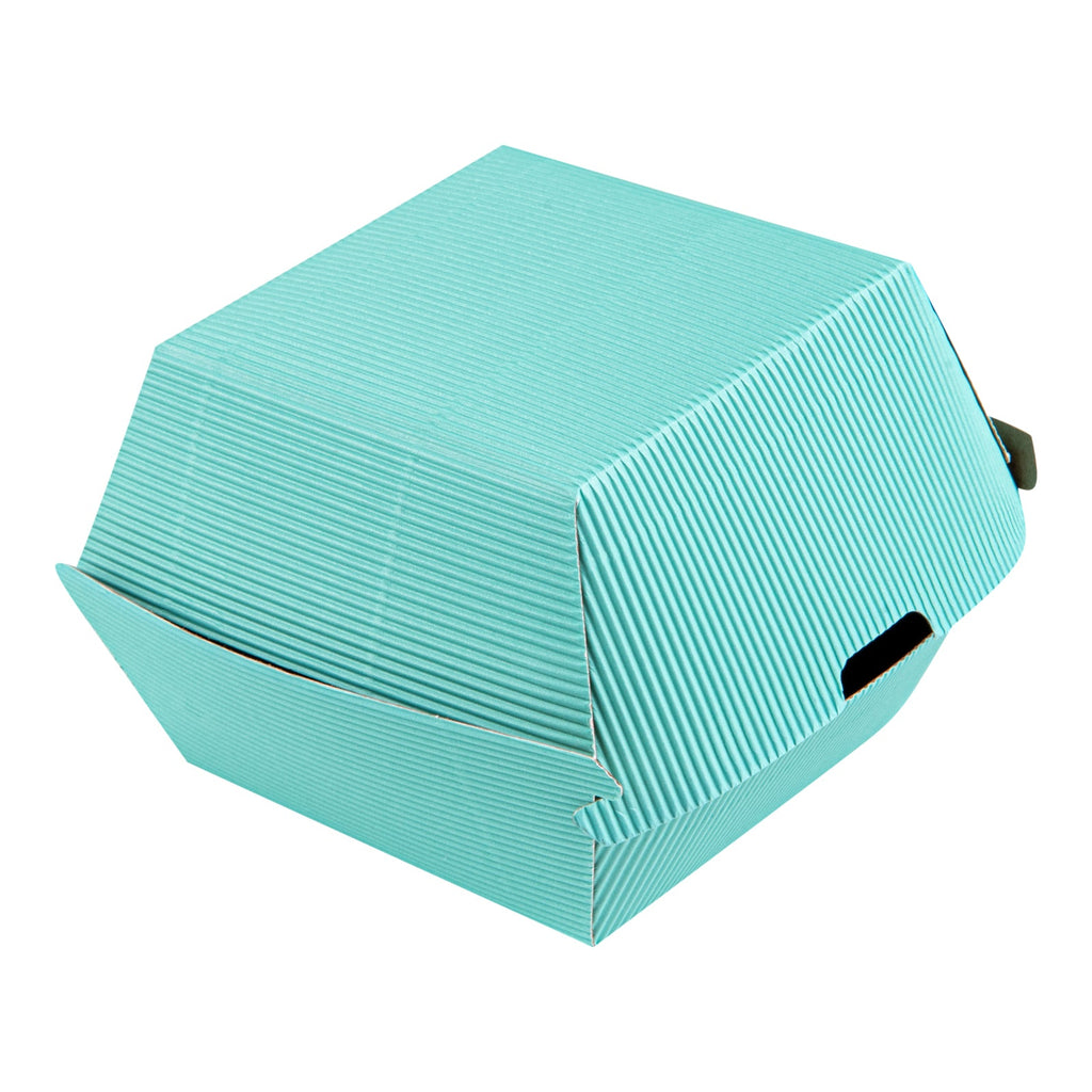 Bio Tek Turquoise Paper Burger Box - Ripple Wall - 4" x 4" x 3 3/4" - 100 count box