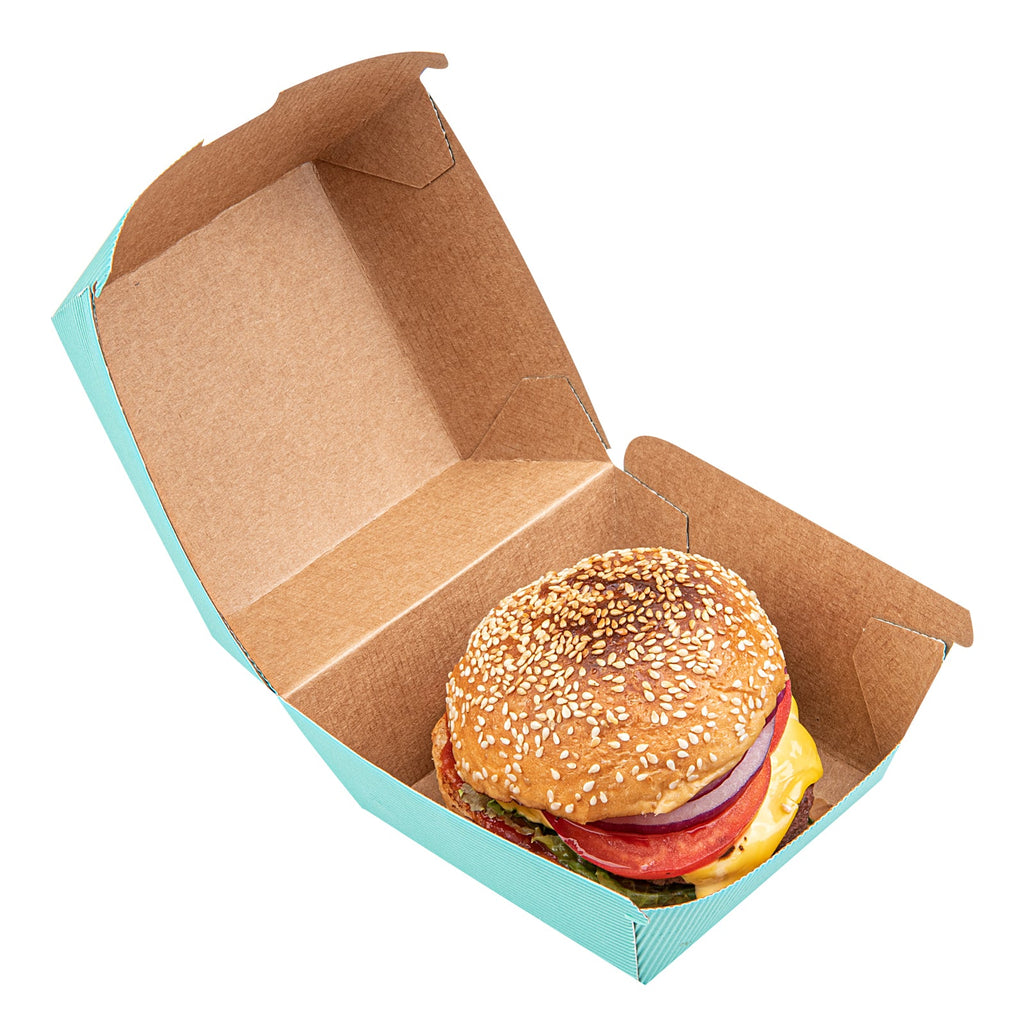 Bio Tek Turquoise Paper Burger Box - Ripple Wall - 4" x 4" x 3 3/4" - 100 count box