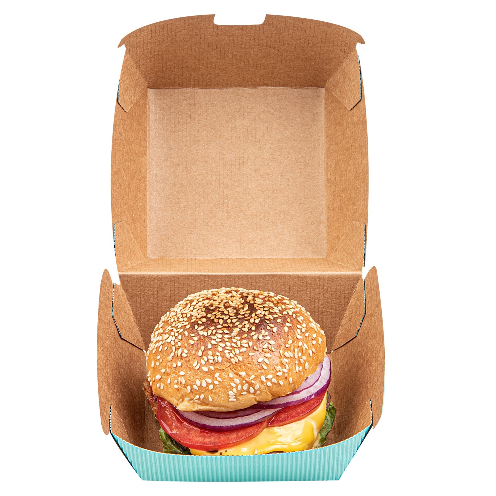 Bio Tek Turquoise Paper Burger Box - Ripple Wall - 4" x 4" x 3 3/4" - 100 count box