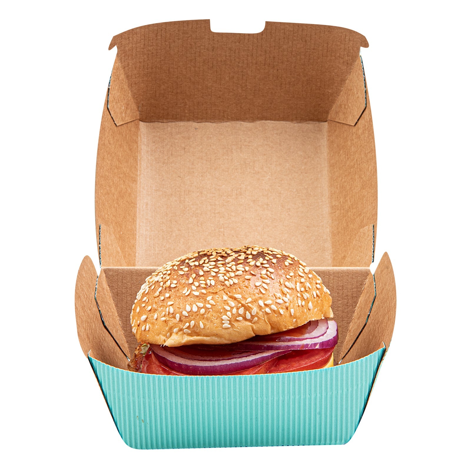 Bio Tek Turquoise Paper Burger Box - Ripple Wall - 4" x 4" x 3 3/4" - 100 count box