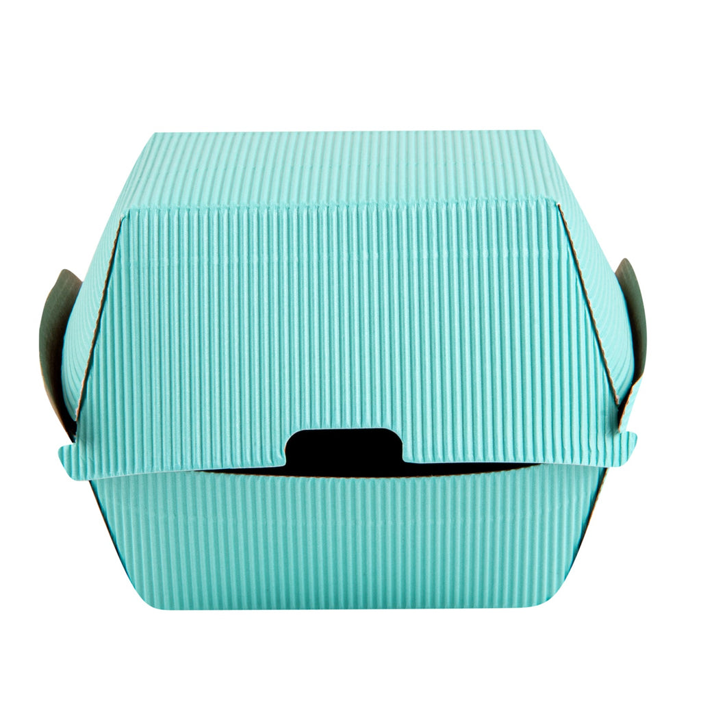 Bio Tek Turquoise Paper Burger Box - Ripple Wall - 4" x 4" x 3 3/4" - 100 count box