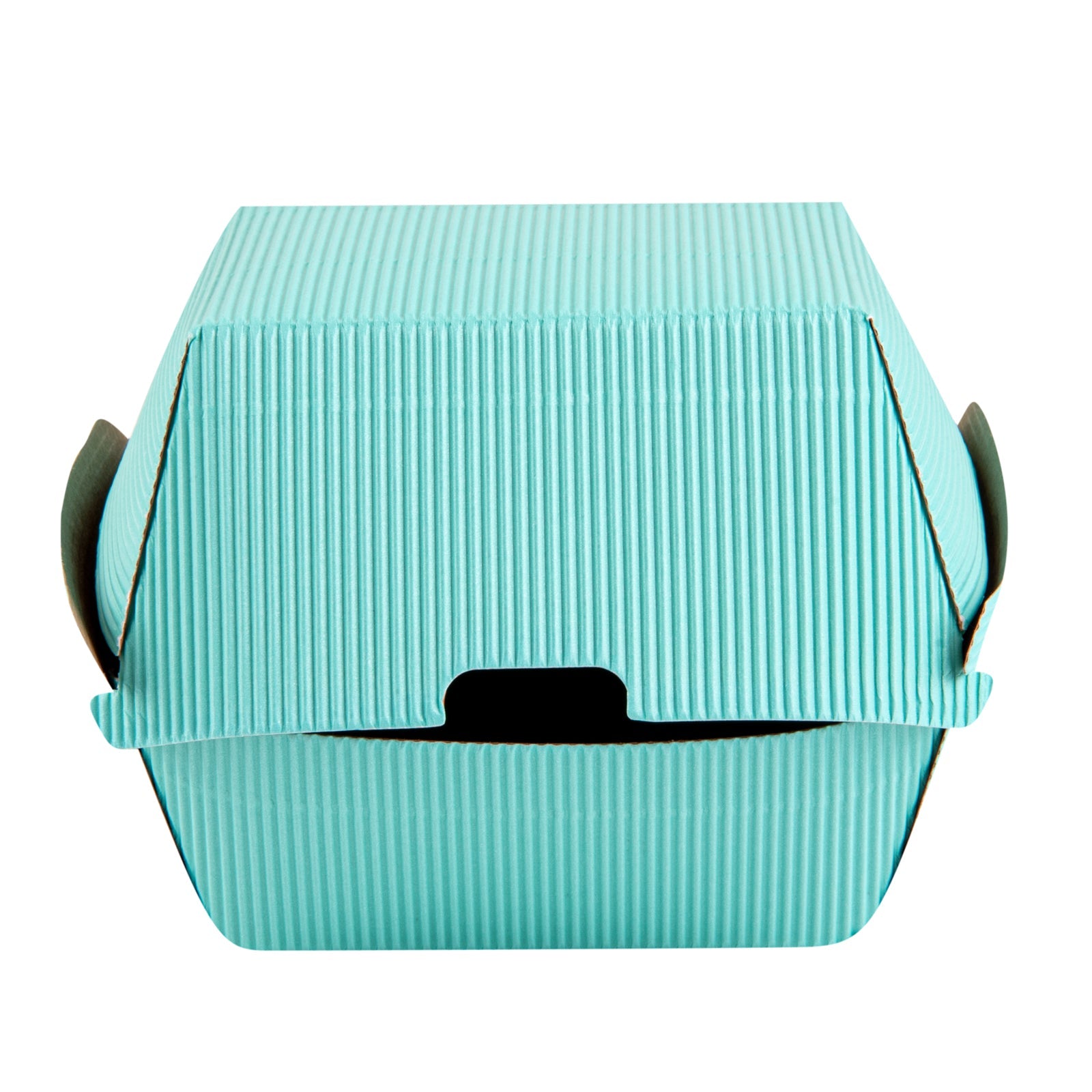 Bio Tek Turquoise Paper Burger Box - Ripple Wall - 4" x 4" x 3 3/4" - 100 count box
