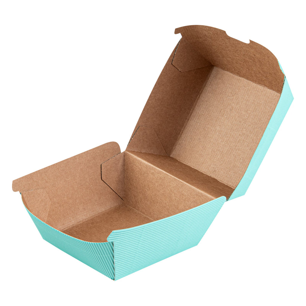 Bio Tek Turquoise Paper Burger Box - Ripple Wall - 4" x 4" x 3 3/4" - 100 count box