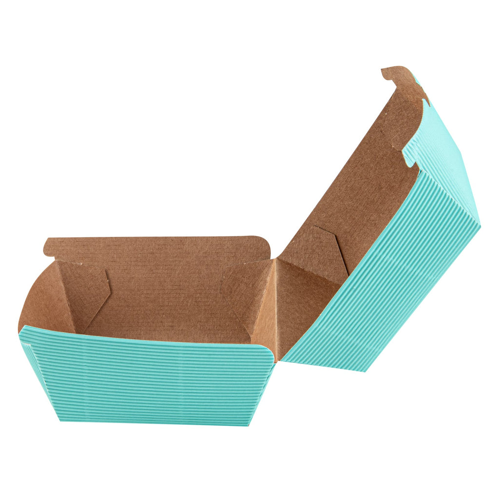 Bio Tek Turquoise Paper Burger Box - Ripple Wall - 4" x 4" x 3 3/4" - 100 count box