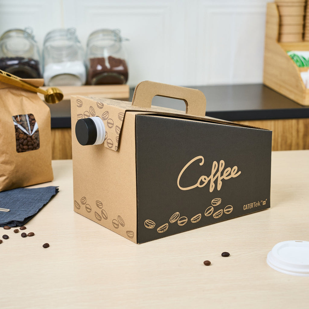 Restpresso 96 oz Kraft and Black Paper Coffee / Beverage Take Out Container - 12 Cups - 10 count box