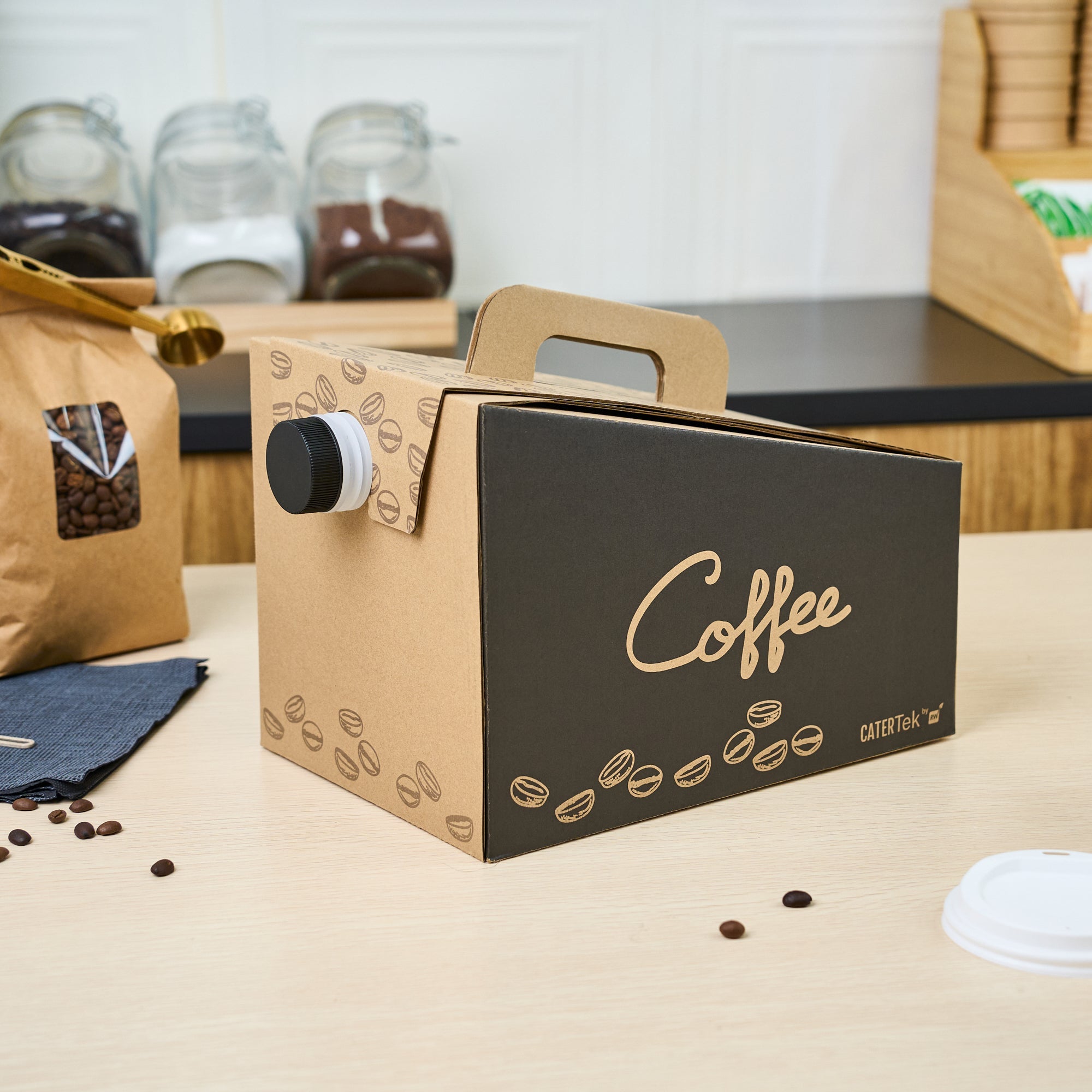 Restpresso 96 oz Kraft and Black Paper Coffee / Beverage Take Out Container - 12 Cups - 10 count box