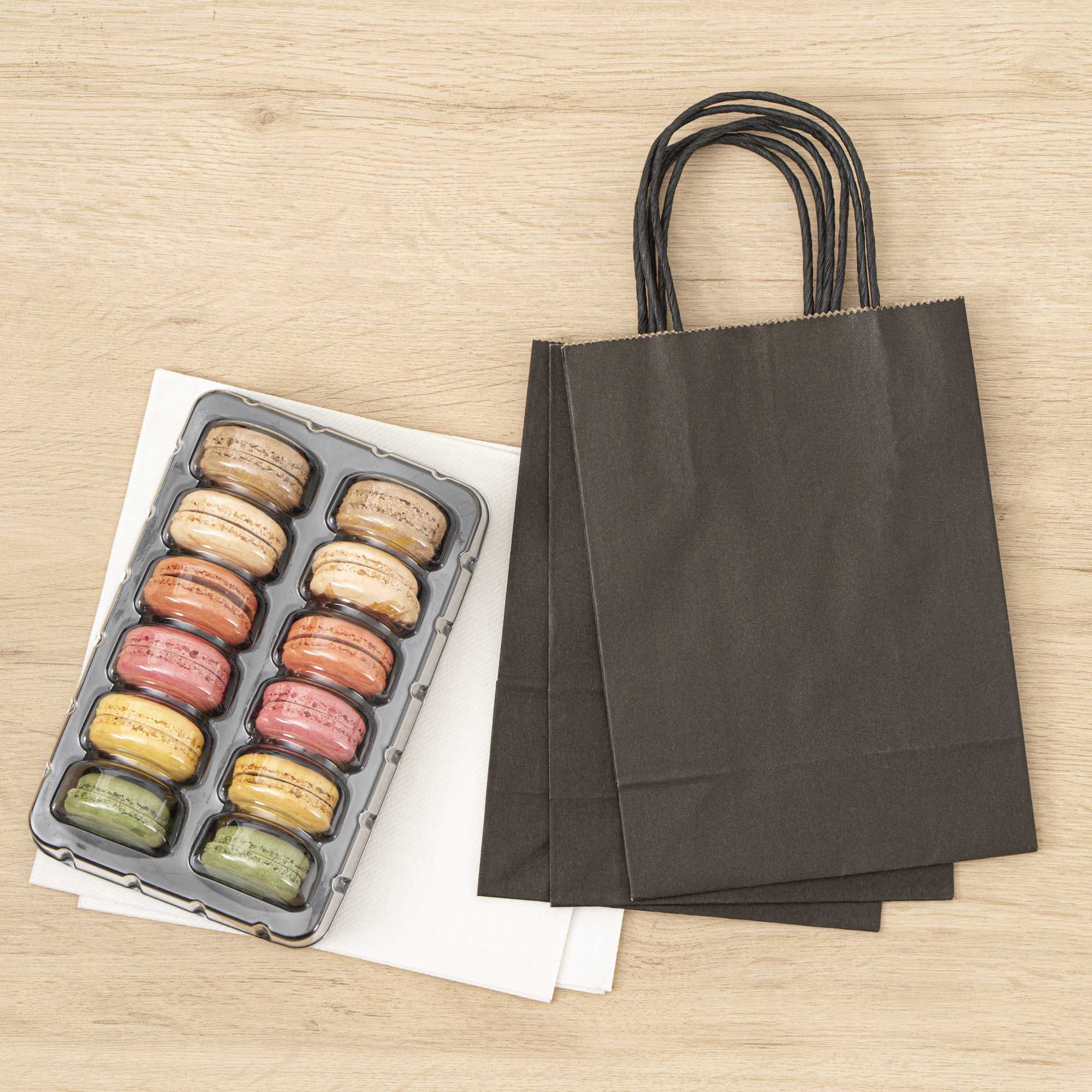Saving Nature Black Paper Small Retail Bag - with Handles - 6" x 3 1/4" x 8 1/4" - 100 count box