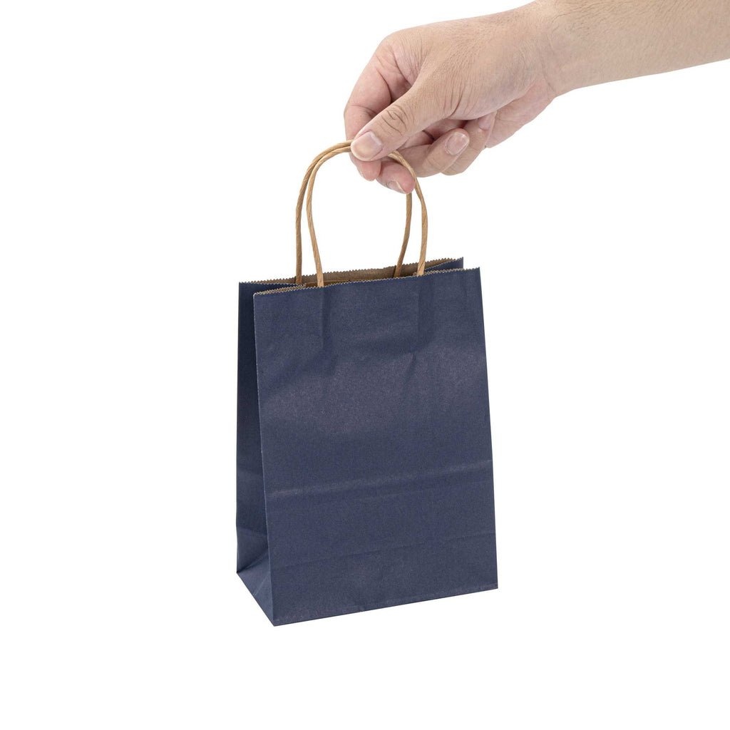 Saving Nature Dark Blue Paper Small Retail Bag - with Handles - 6" x 3 1/4" x 8 1/4" - 100 count box