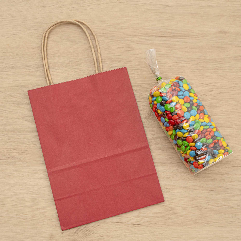 Saving Nature Red Paper Small Retail Bag - with Handles - 6" x 3 1/4" x 8 1/4" - 100 count box