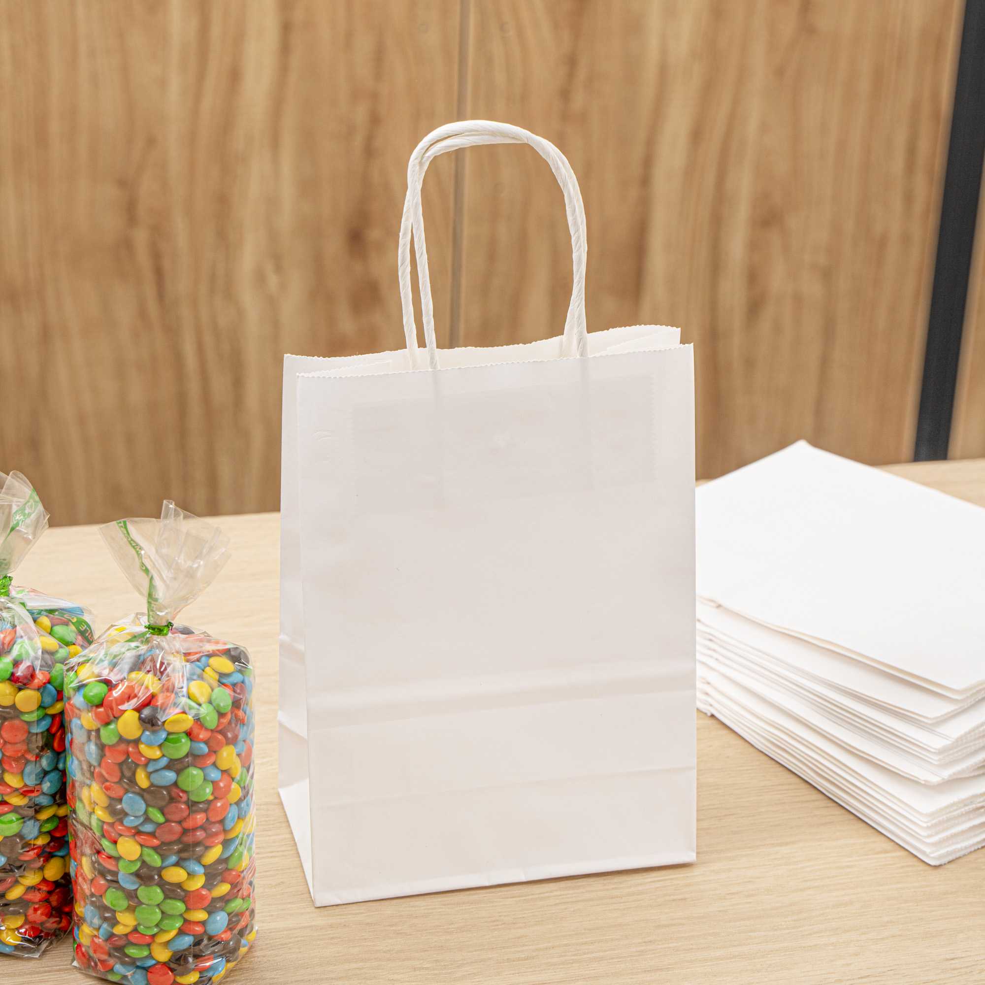 Saving Nature White Paper Small Retail Bag - with Handles - 6" x 3 1/4" x 8 1/4" - 100 count box