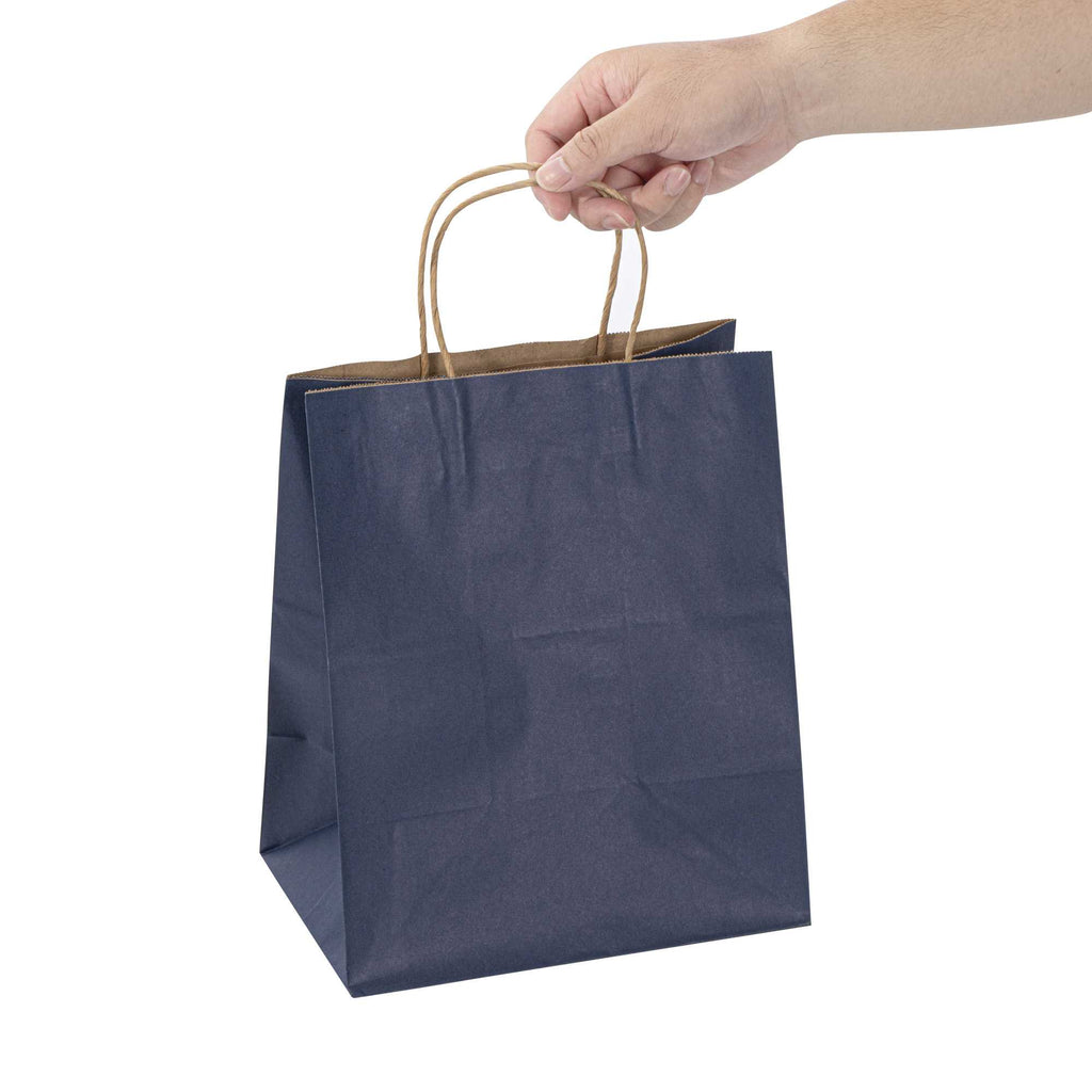 Saving Nature Dark Blue Paper Medium Retail Bag - with Handles - 10" x 6 3/4" x 12" - 100 count box