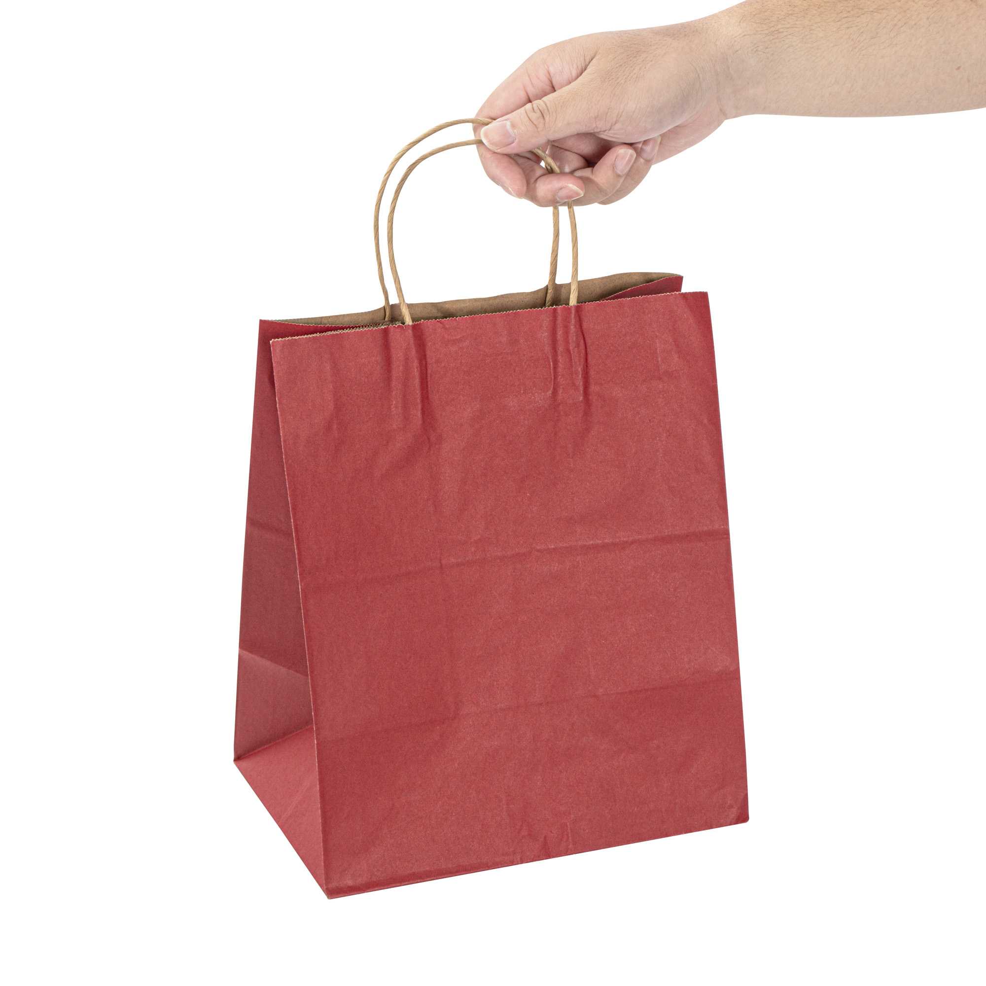 Saving Nature Red Paper Medium Retail Bag - with Handles - 10" x 6 3/4" x 12" - 100 count box