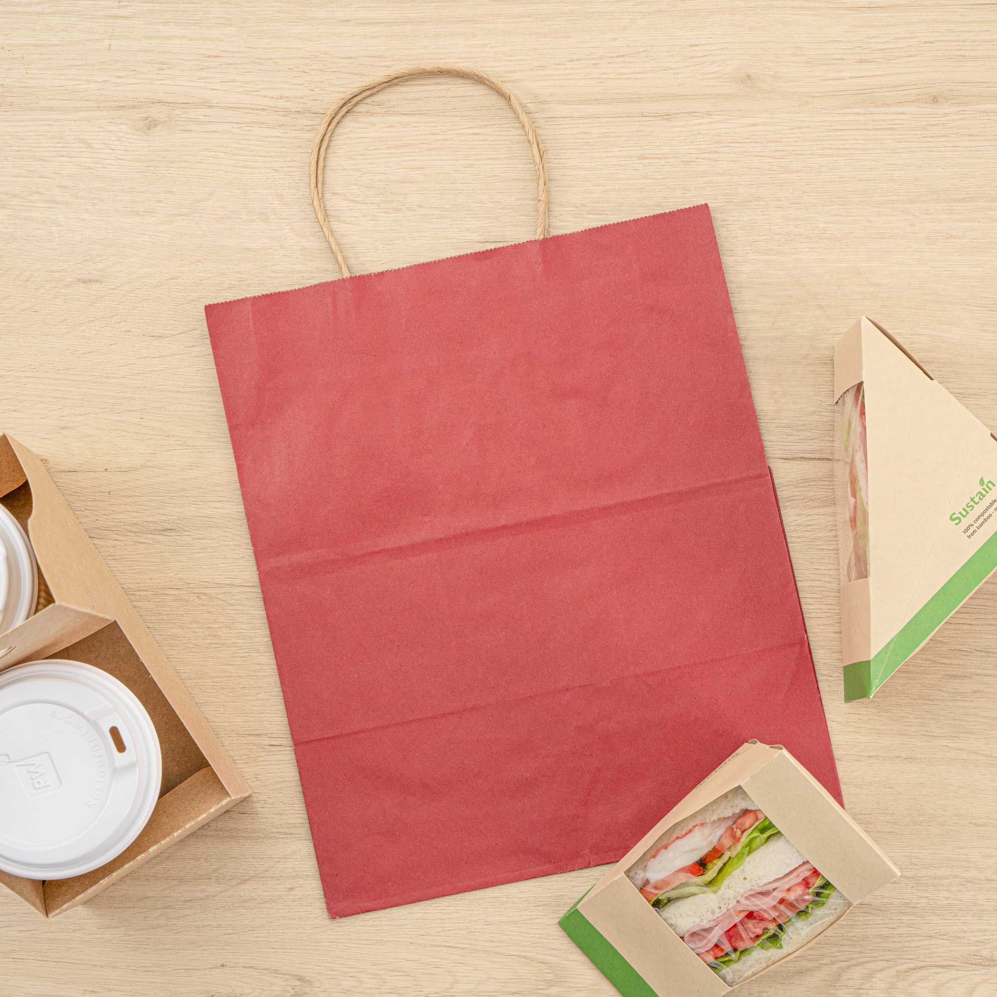 Saving Nature Red Paper Medium Retail Bag - with Handles - 10" x 6 3/4" x 12" - 100 count box