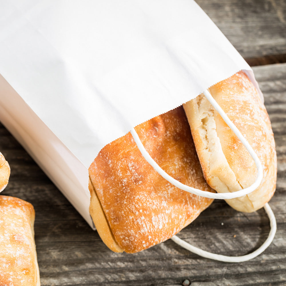 Saving Nature White Paper Medium Retail Bag - with Handles - 10" x 6 3/4" x 12" - 100 count box