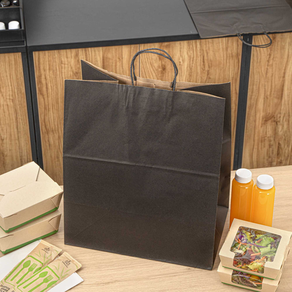 Saving Nature Black Paper Large Retail Bag - with Handles - 16" x 9 3/4" x 17 1/4" - 100 count box