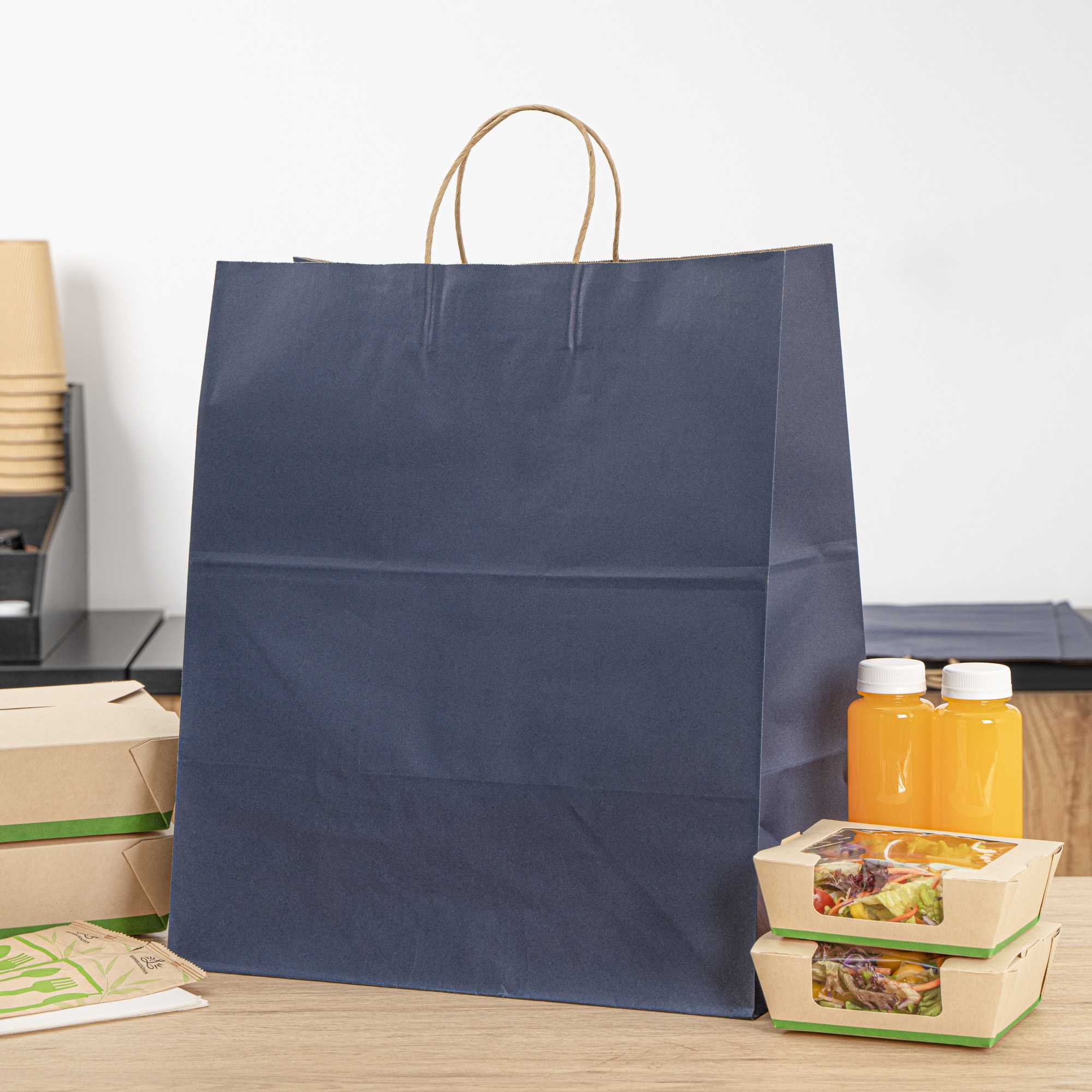 Saving Nature Dark Blue Paper Large Retail Bag - with Handles - 16" x 9 3/4" x 17 1/4" - 100 count box