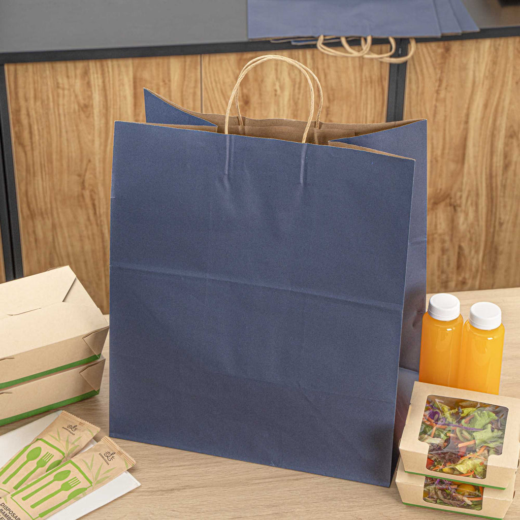 Saving Nature Dark Blue Paper Large Retail Bag - with Handles - 16" x 9 3/4" x 17 1/4" - 100 count box