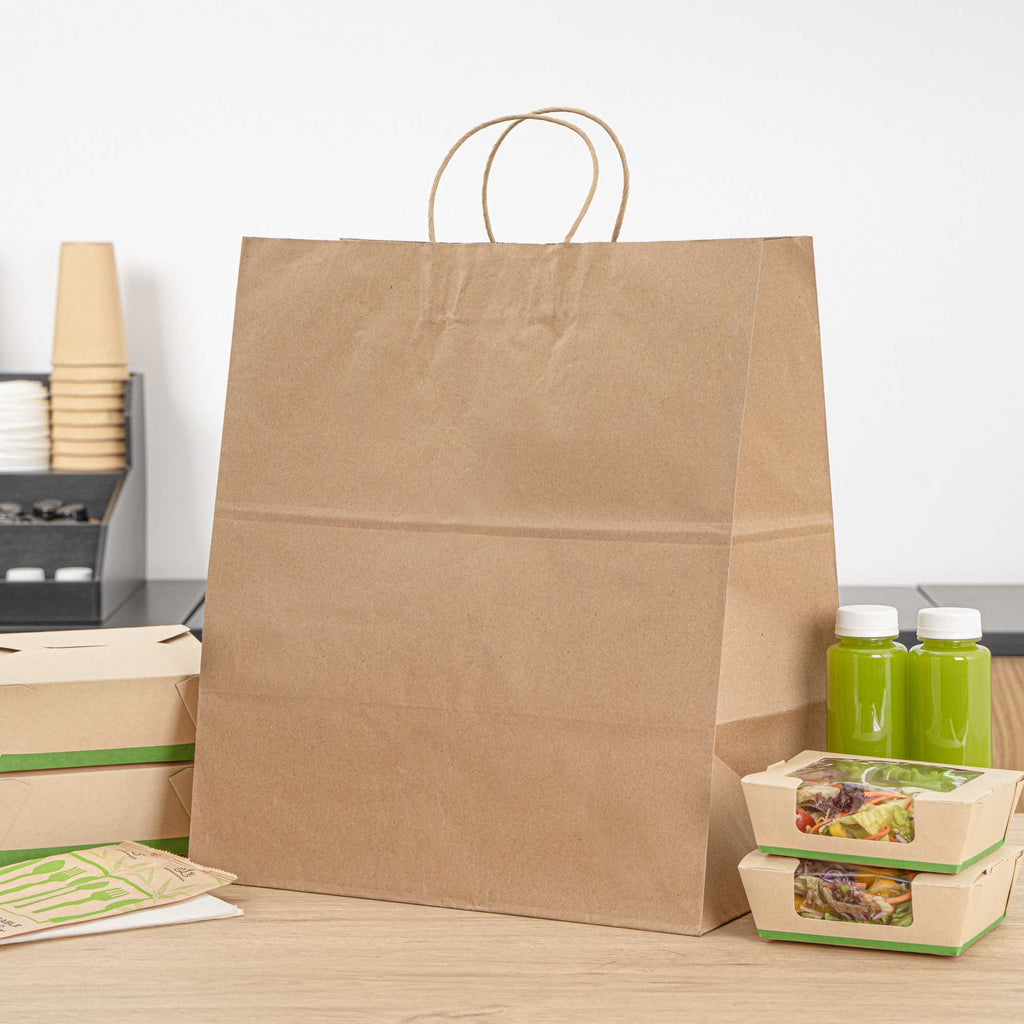 Saving Nature Kraft Paper Large Retail Bag - with Handles - 16" x 9 3/4" x 17 1/4" - 100 count box