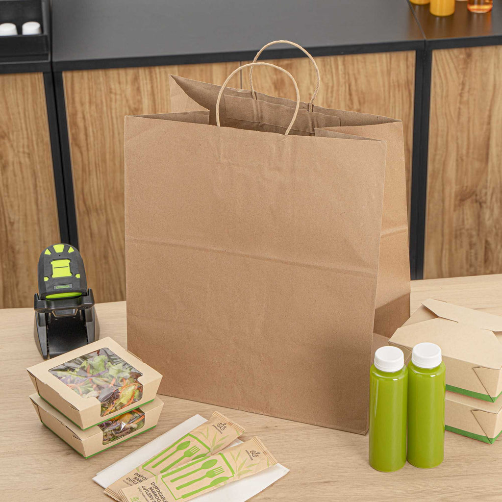 Saving Nature Kraft Paper Large Retail Bag - with Handles - 16" x 9 3/4" x 17 1/4" - 100 count box