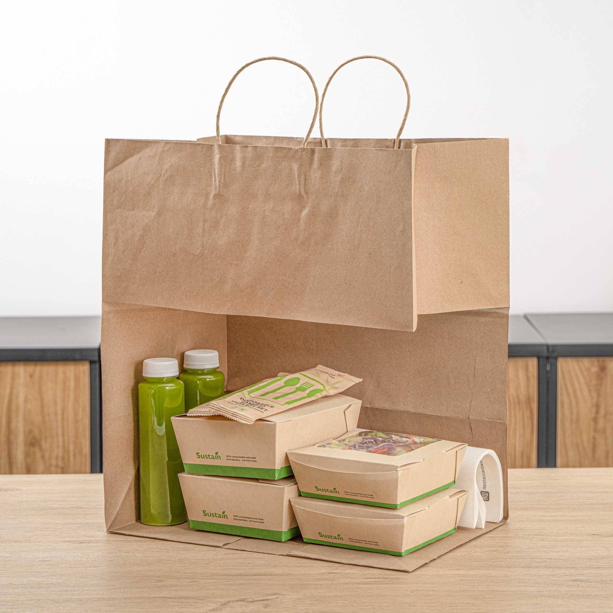 Saving Nature Kraft Paper Large Retail Bag - with Handles - 16" x 9 3/4" x 17 1/4" - 100 count box