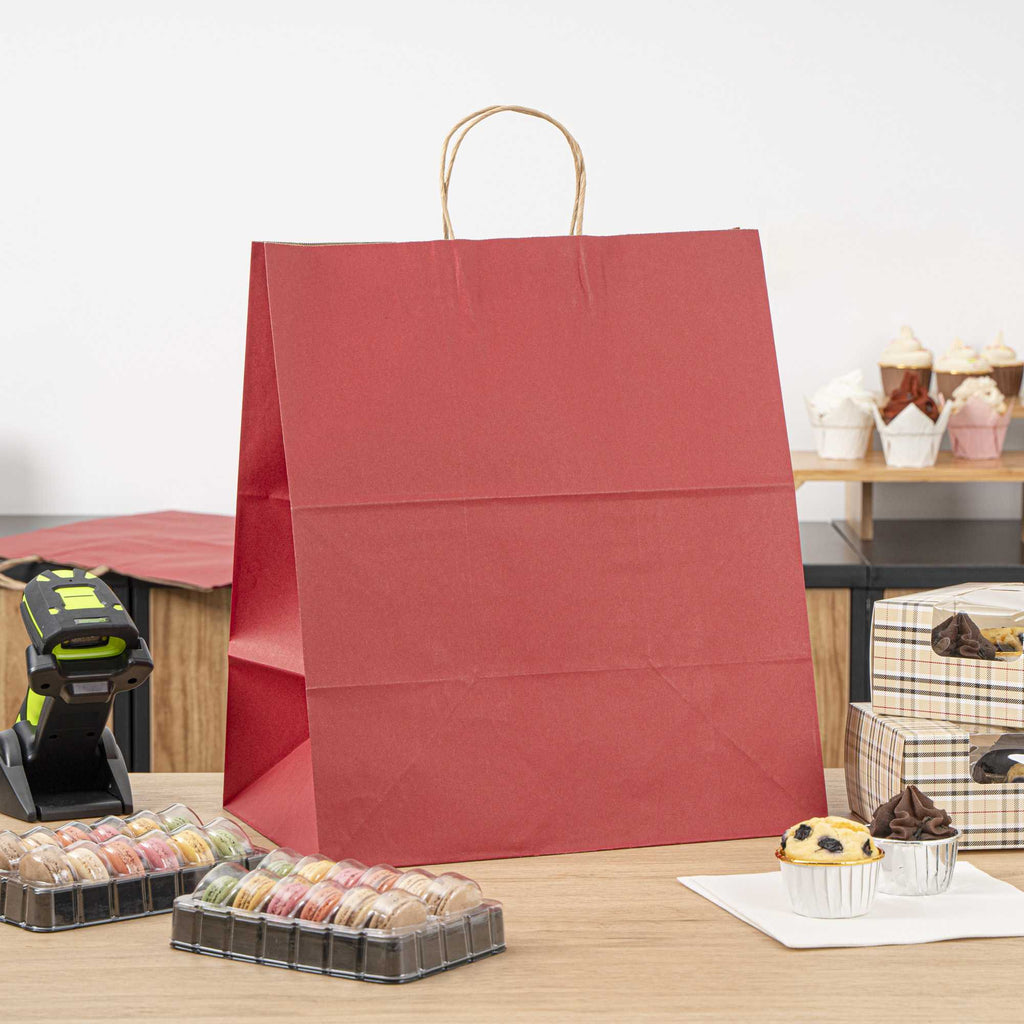 Saving Nature Red Paper Large Retail Bag - with Handles - 16" x 9 3/4" x 17 1/4" - 100 count box