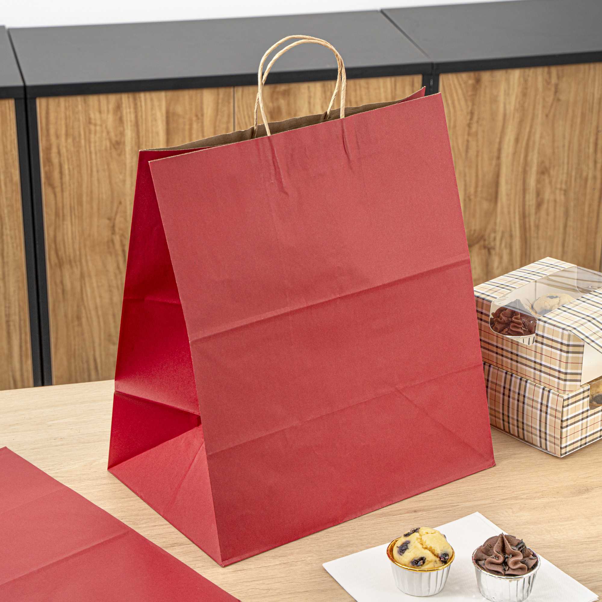 Saving Nature Red Paper Large Retail Bag - with Handles - 16" x 9 3/4" x 17 1/4" - 100 count box