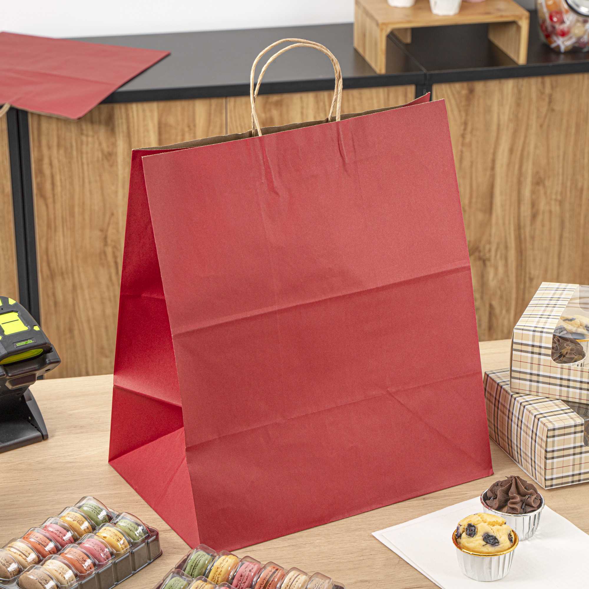 Saving Nature Red Paper Large Retail Bag - with Handles - 16" x 9 3/4" x 17 1/4" - 100 count box