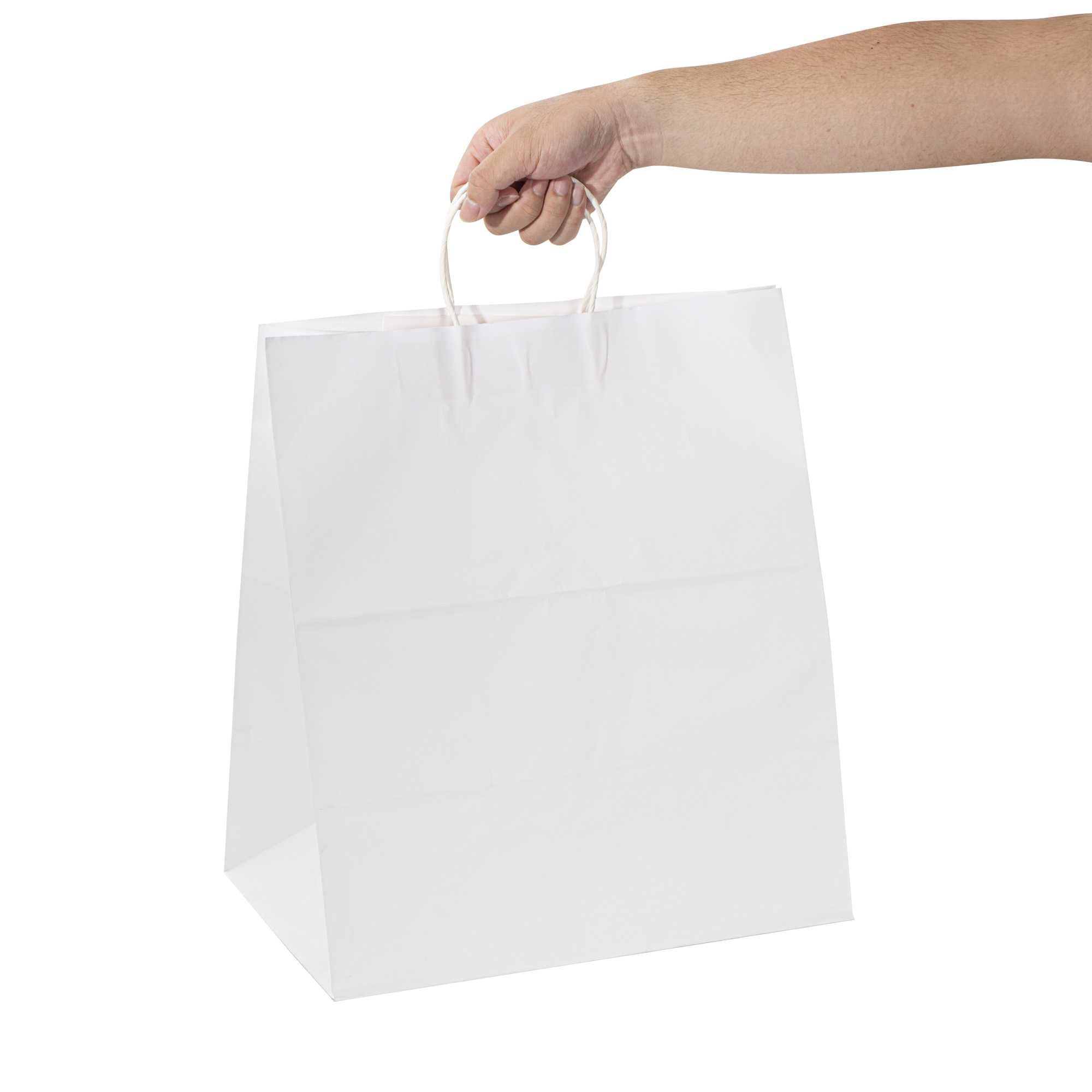 Saving Nature White Paper Large Retail Bag - with Handles - 16" x 9 3/4" x 17 1/4" - 100 count box