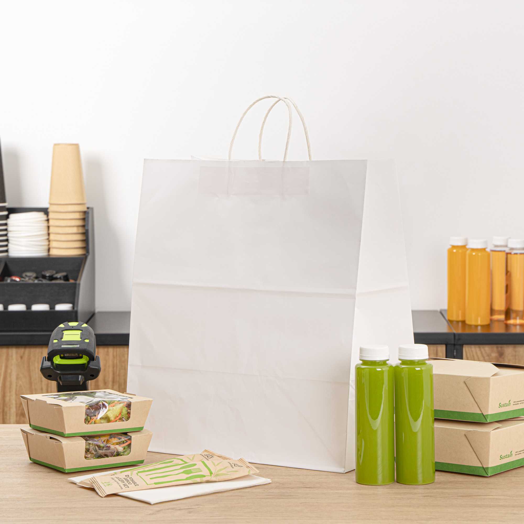 Saving Nature White Paper Large Retail Bag - with Handles - 16" x 9 3/4" x 17 1/4" - 100 count box